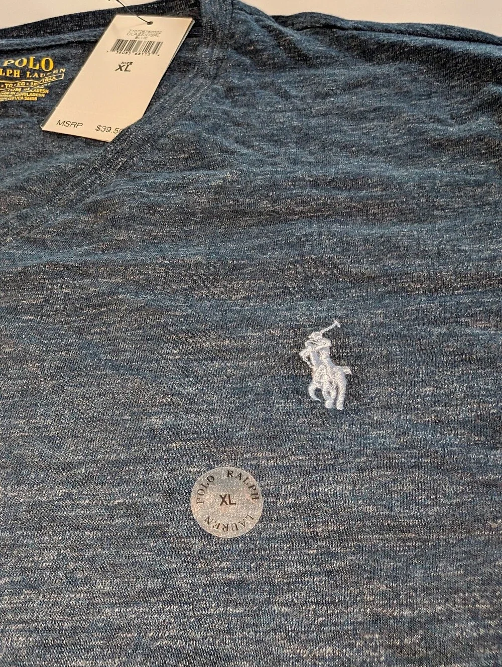 NWT Polo Ralph Lauren Custom Slim Fit Men's V-neck Tee. Size XL, Blue